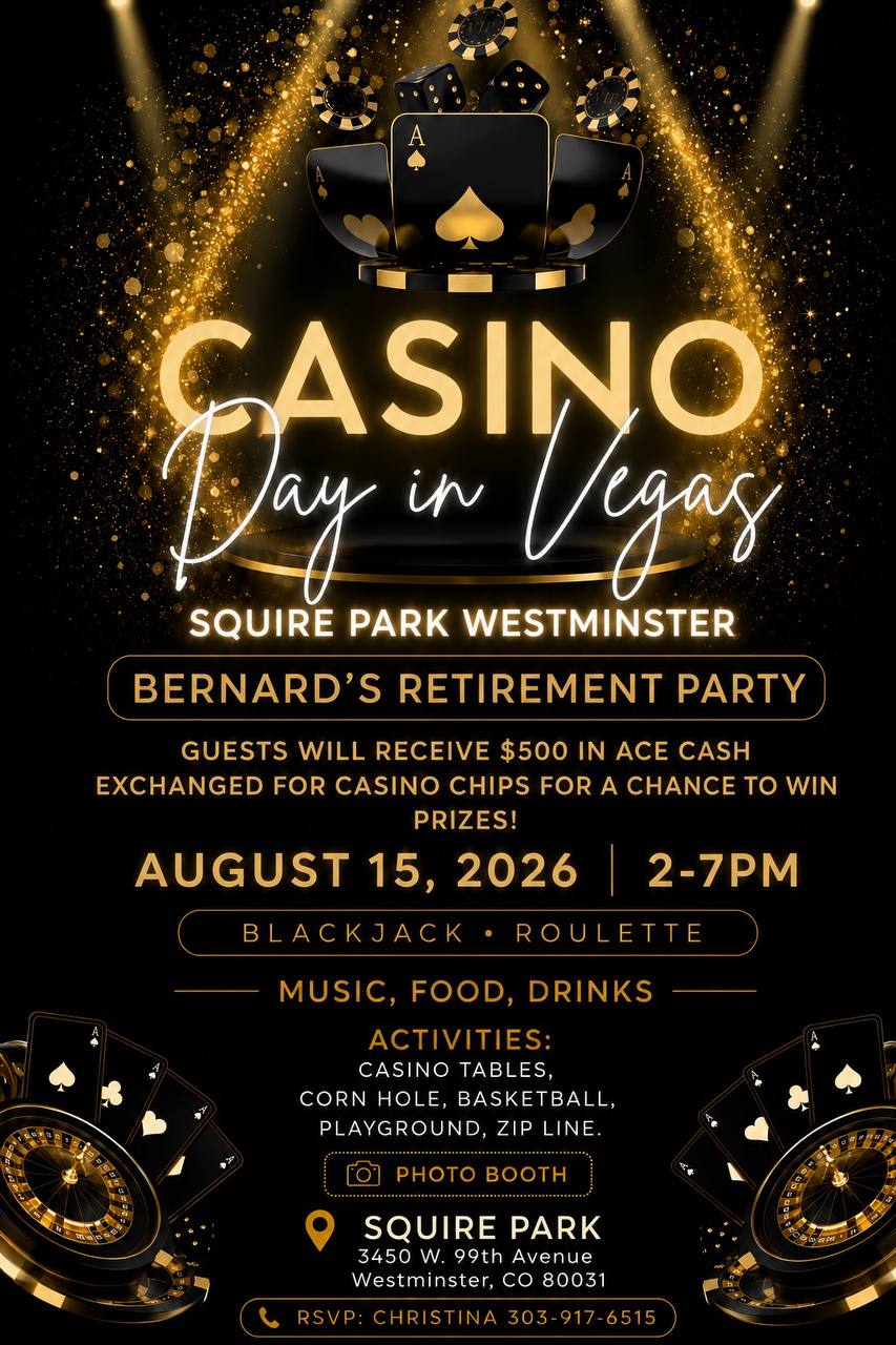 Casino Day in Vegas flyer for Bernard's Retirement Party